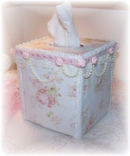 New CHIC Mary Rose Fab Pink Roses TISSUE COVER Cottage Style Bed Bath