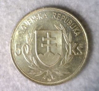 Slovakia 50 Korun 1944 AU Silver Coin