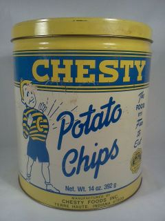 Chesty Potato Chip Tin 14 oz Can 40th Anniv. Terre Haute Indiana NICE