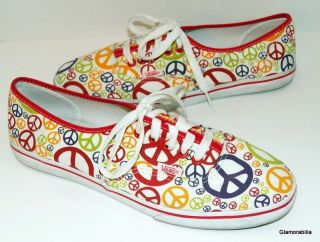 So Cute Womens Vans Peace Sign Skater Shoes Sneakers Sz 10