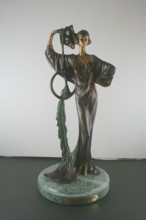 Louis Icart DECO GIRL WITH PEACOCK Bronze Sculpture Signed Limited