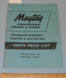 Maytag 1955 Washer Dryer Parts Price List No 0 31 E