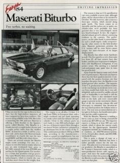 1984 Maserati Biturbo Original Road Test Article