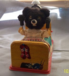 Vintage Linemar Tin Litho Sleeping Bear w Clock Battery Operated Japan