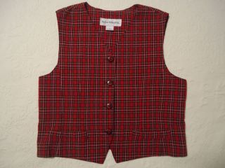 Norton McNaughton Red Plaid Christmas Holiday Vest Size 12 Made in USA