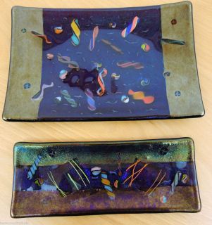 Set of 2 Kurt Mcvay Art Glass Pottery Sushi Plates Plate Tray Abstract