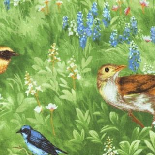 Birds in Meadow Lt Grn 32360 14 Cotton Quilt Fabric