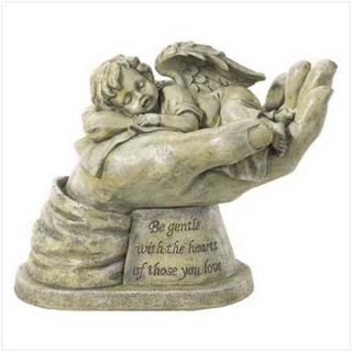 GARDEN DECOR BABY MEMORIAL CHERUB IN GODS HAND STATUE FIGURINE 9 3 4 X