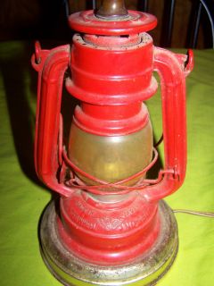 Vintage Red Winged Wheel Lantern Lamp No 350 Wired Table Nightstand