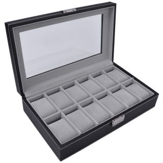 Glass Top 12 Mens Watch Display Case Box Jewelry Storage Gift