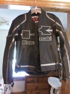 Kawasaki Black Leather Riding Jacket Adult Small