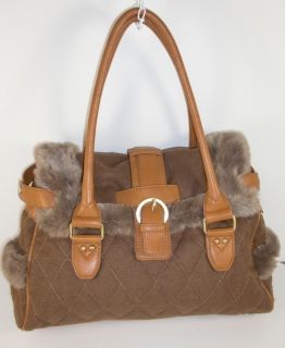 Melie Bianco Clara Faux Fur Trim Satchel Light Brown Shoulder Handbag