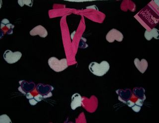 MGM Pink Panther Hearts on Black Plush Fleece Sleepwear Pant Ladies