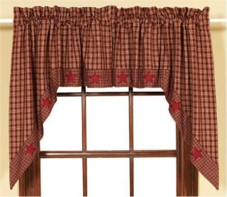 Victorian Heart Burgundy Star Country Cottage Curtains Lined Swag