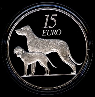 2012 15 Euro Irish Wolfhound Hound Silver Proof Percy Metcalfe COA UNC