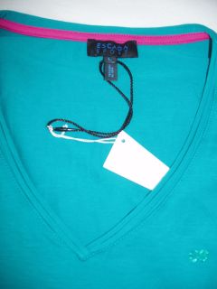ESCADA Teal Stretch Top with Crystals L New Blue Black Label