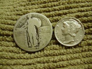 1927 D STANDING LIBERTY QUARTER (VG) AND 1940 MERCURY DIME, TWO NICE