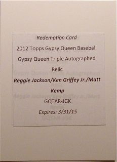 REGGIE JACKSON~KEN GRIFFEY JR.~MATT KEMP~2012 Gypsy Queen~Triple Auto
