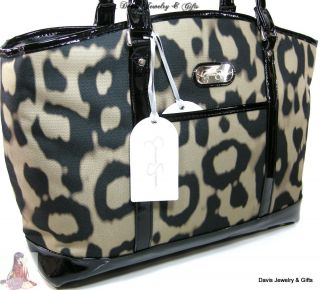 Jessica Simpson XL Luggage/Laptop Tote Khaki Black Purse Bag Cheetah $