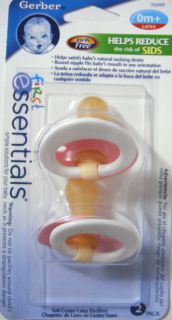 NIP Gerber Soft Center Latex Pacifiers Pink White