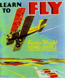 Curtiss Wright Flying Service Ad Poster w Bi Plane