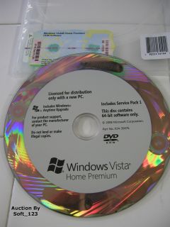 Microsoft Windows Vista Home Premium 64 Bit x64 w/SP1 MS WIN NEW OEM