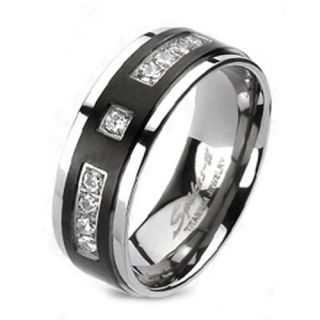 Titanium Mens Ring Black IP Center with CZ Engagement Wedding Band
