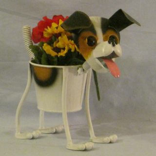 Mini Jack Russell Terrier Metal Planter Container