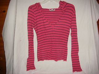 AEROPOSTALE WOMENS PINK AND BLUE STRIPED THERMAL HOODIE SIZE MEDIUM