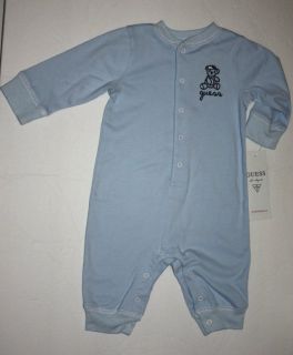NWT Guess Designer Baby Boy Clothes Coverall Blue Teddy Bear 3 6 9