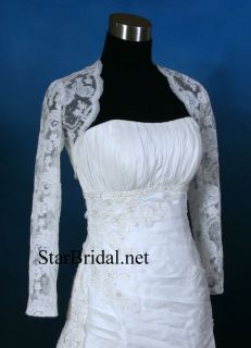 Long Sleeve White Lace Wedding Bridal Bolero Jacket Shrug S, M, L, XL