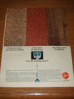 VINTAGE 1965 Hoover Floor Polisher Shampo Print Ad Art