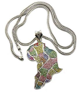 OUT AFRICA MAP PENDANT & 4mm/36 FRANCO CHAIN HIP HOP NECKLACE   MP550