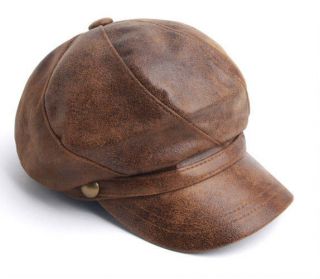 Unique Vintage Faux Leather Cap Newsboy Ball Black Brown Mens Womens