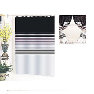Home Fashion Matching Shower & Double Swag Window Curtain SET STRIPES