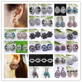 1Pair Crystal Rhinestone Skull Teardrop Bead Ear Stud Earring Jewelry