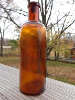 Antique Amber Glass Apothecary Drug Store Chemist Bottle Bubbles 1800