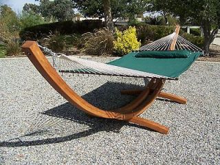 Wooden Arc Teak Hammock Stand,new + Quilted Plush Green Bed With