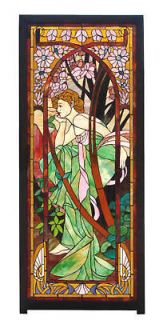 Alphonse Mucha Evening ART, Stained Glass Window Panel w/ wooden frame