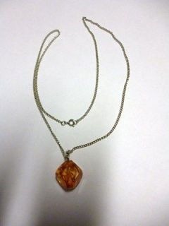 Vintage Amber and Silver Pendant and chain from Russia