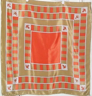 TERRIART Coral, Gold, White Anchors & Checks Square Scarf Vintage