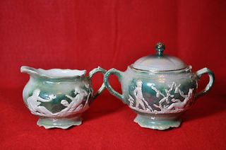 Antique Iris Altenburg Saxony Lusterware Figural pitcher/creame​r
