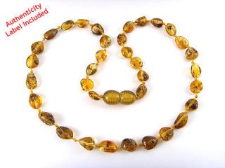 Exclusive Baltic Amber Baby Teething Necklace Green color Oval Shape