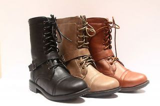 Womens Buckle Zipper Lace Up Low Heel Round Toe Mid Calf Boot Shoes