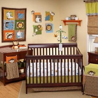 Brown Jungle Safari Animals Baby Boy 4p Print Nursery Crib Bedding Set