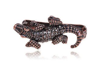 Two Fingers Crocodile Lizard Brass Tone Vintage Inspired Cute Knuckle