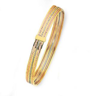 FANCY 14K TRICOLOR GOLD 7 DAY BANGLE   7 INCH
