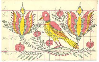 Nice Modern Fraktur Bird Drawing on Early Ledger Paper