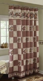 Country Checked Folk Art Bathroom Fabric Shower Curtain Berries NEW