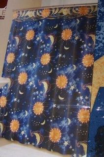 / Celestrial Moon & Stars   Fabric Shower Curtain (no liner needed